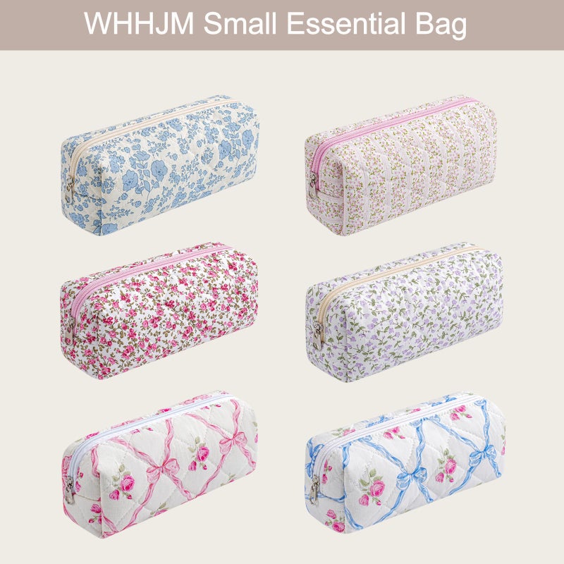 WHHJM Cute Floral Makeup Brush Bag Small Cotton Quilted Cosmetic Bag for Women Travel Toiletry Zipper Make Up Pouch (Pink Floral) - Image 5